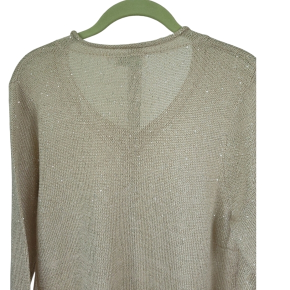 Lulu-B Sz L Asymmetrical Hem Knit Sparkly Summer Sweater Top 3/4 Sleeves Beige - Picture 3 of 12